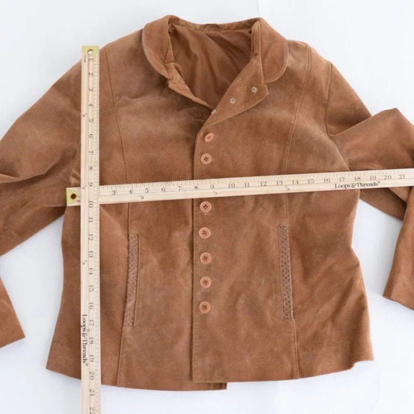 Vintage 100% Leather Suede Brown Button Up Light Jacket Blazer 18 UK - Picture 4 of 12